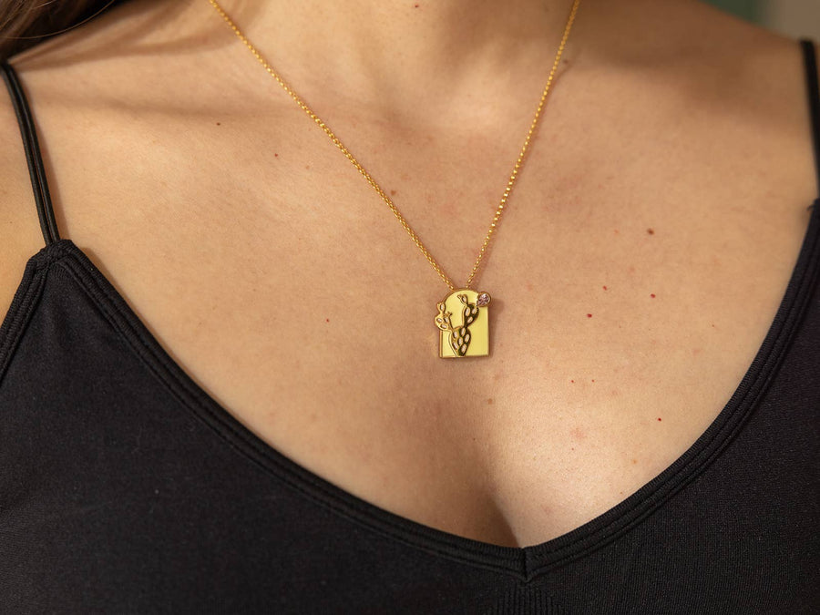 Prickly Pear Cactus Pendant Necklace in Gold: Gold Plated