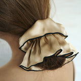 "Maxi Flower" Double-Layer Oversized Silk Scrunchie - Tan: Tan