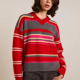 Rene V Jumper (Red/Pink Stripe)