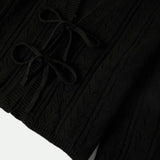 Cropped Pointelle Tie Cardigan (Black)