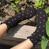 Petal Ruffled Hugger Crew Socks (Black Petal)