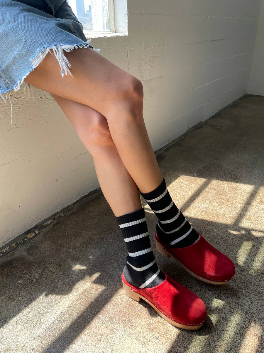 Striped Boyfriend Socks: Pink White Stripe