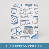 Brief Thanks Punny Letterpress Greeting Card by Hello!Lucky: Plastic sleeve