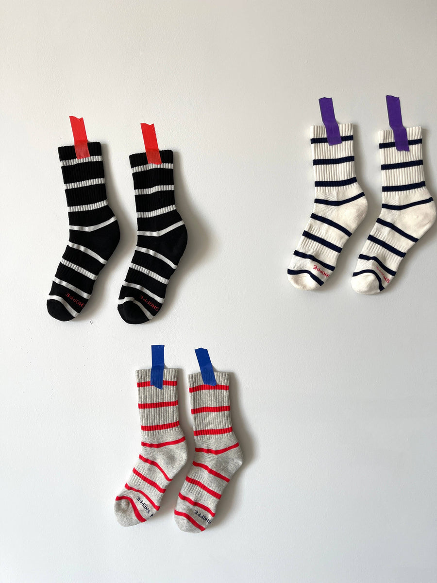 Striped Boyfriend Socks: Pink White Stripe