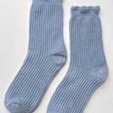 Linen Scallop Socks (Pale Blue)