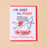 Over the Moon Cupid Valentine's Day Letterpress Greeting Card