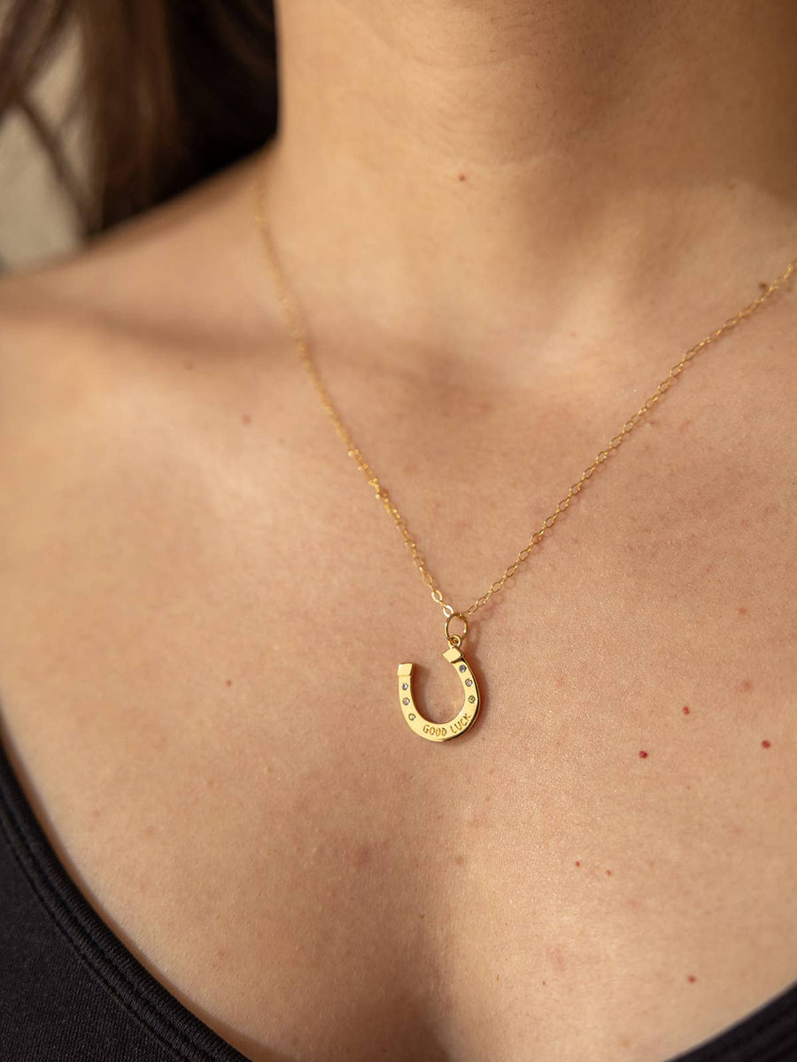 Good Luck Horseshoe Charm Necklace in Gold