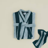 Simple Striped Terry Bathrobe- Sky/Peacock: Small