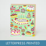 Birthday Sweets Spread Letterpress Greeting Card by Phoebe Wahl: Plastic sleeve