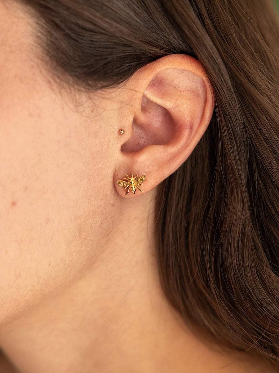 Honey Bee Stud Earrings in Gold