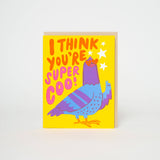 Super Coo Pigeon Love Letterpress Greeting Card by Hello!Lucky: Plastic sleeve