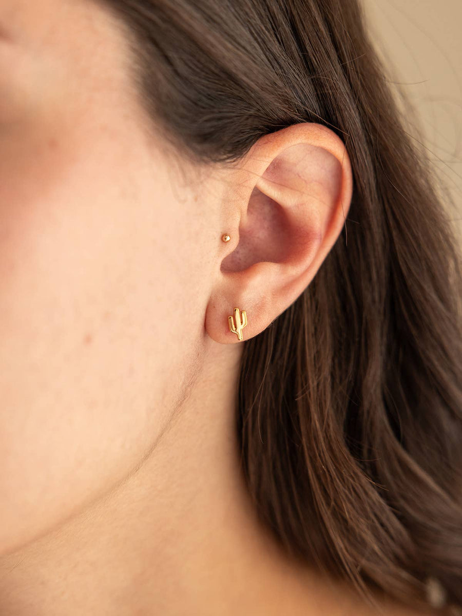 Saguaro Cactus Stud Earrings in Gold