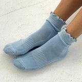 Ruffled Hugger Crew Socks  (Periwinkle/Red)