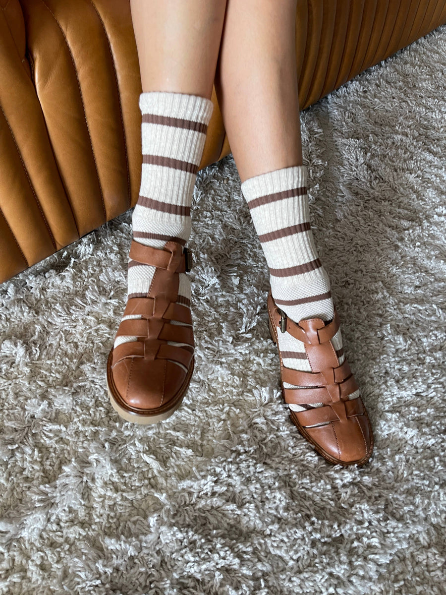 Striped Boyfriend Socks: Pink White Stripe