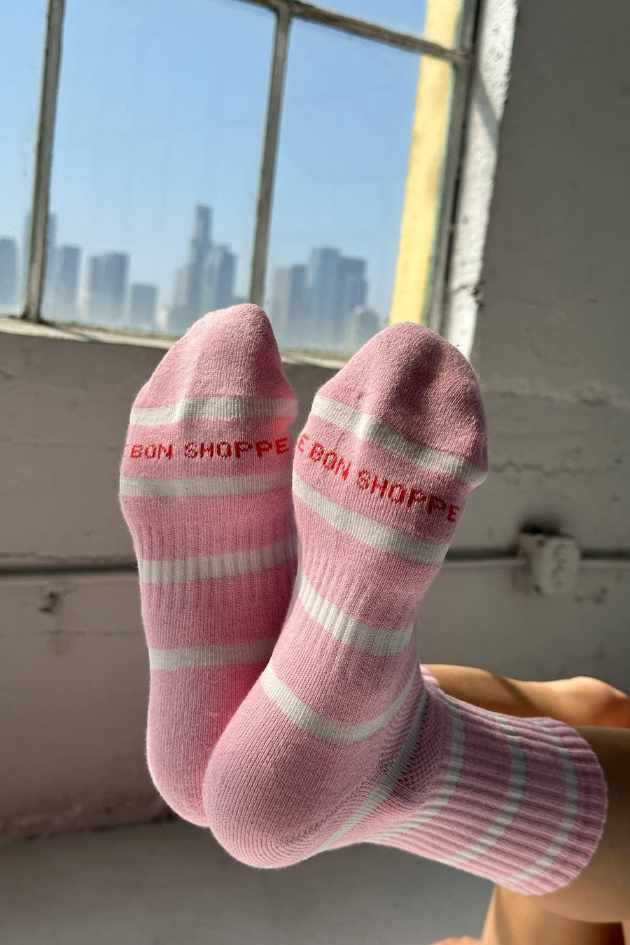 Striped Boyfriend Socks: Pink White Stripe