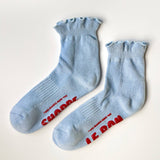 Ruffled Hugger Crew Socks  (Periwinkle/Red)