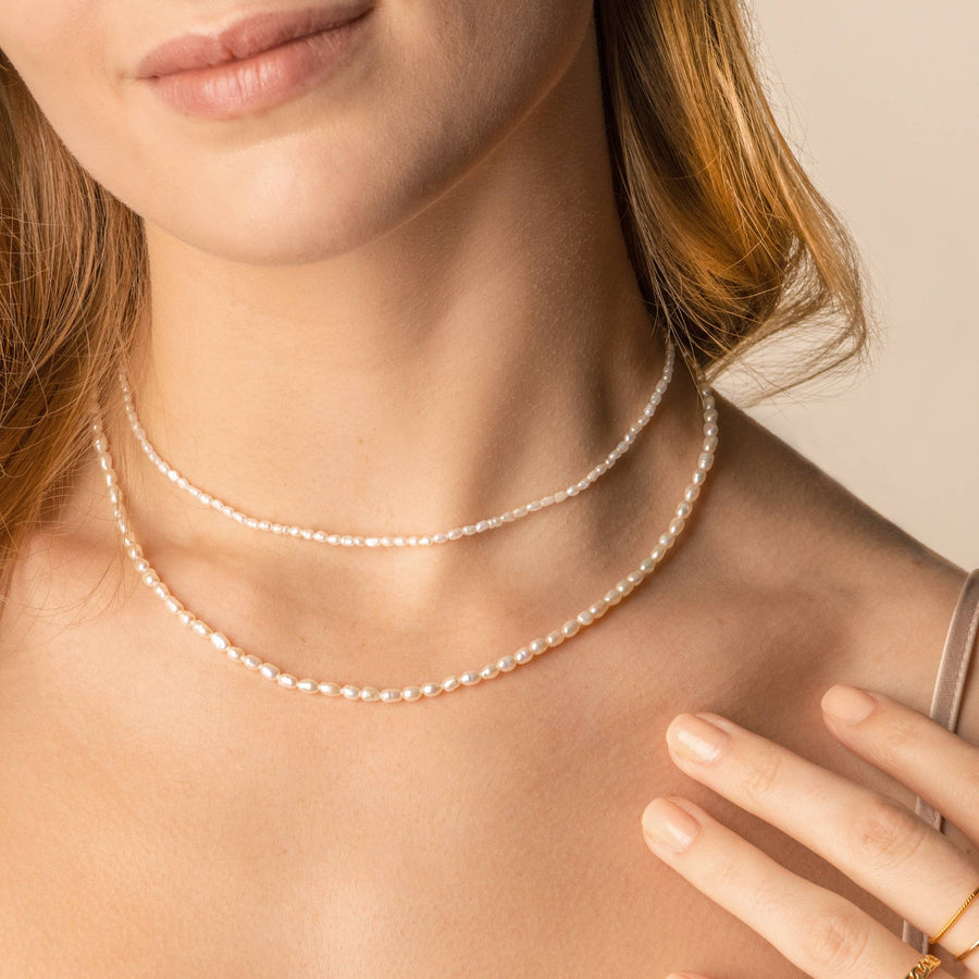 Natural Pearl Choker Necklace: Gold / 2.8mm-3mm Pearls