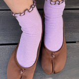 The Petite Ruffled Modal Socks (Lilac/Brown)