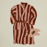 Simple Striped Terry Bathrobe- Blush/Terracotta: Large