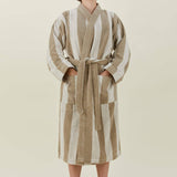 Simple Striped Terry Bathrobe (Ivory/Flax)
