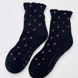 Petal Ruffled Hugger Crew Socks (Black Petal)
