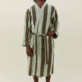 Simple Striped Terry Bathrobe- Olive/Sage: Small