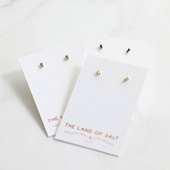 Dara Emerald CZ Baguette Stud Earrings in Gold