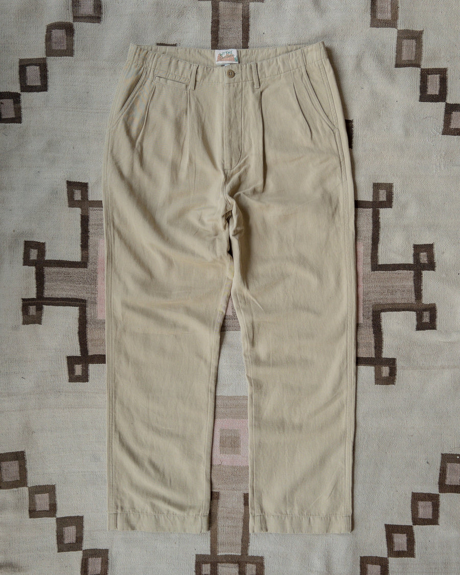 Pleated Slub Cotton/Linen Twill Chinos (Camp Khaki)