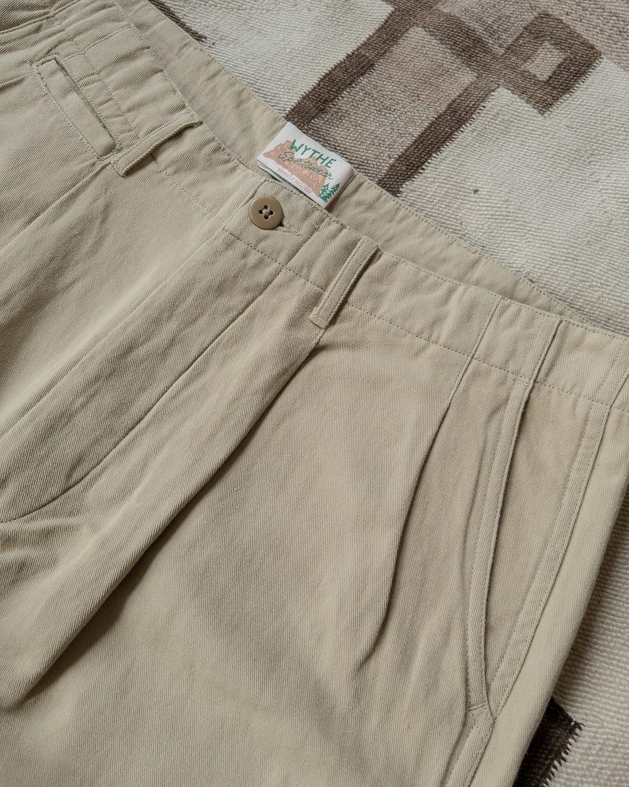 Pleated Slub Cotton/Linen Twill Chinos (Camp Khaki)