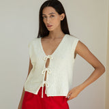 Florence Cotton Linen Knit Vest (Off White)