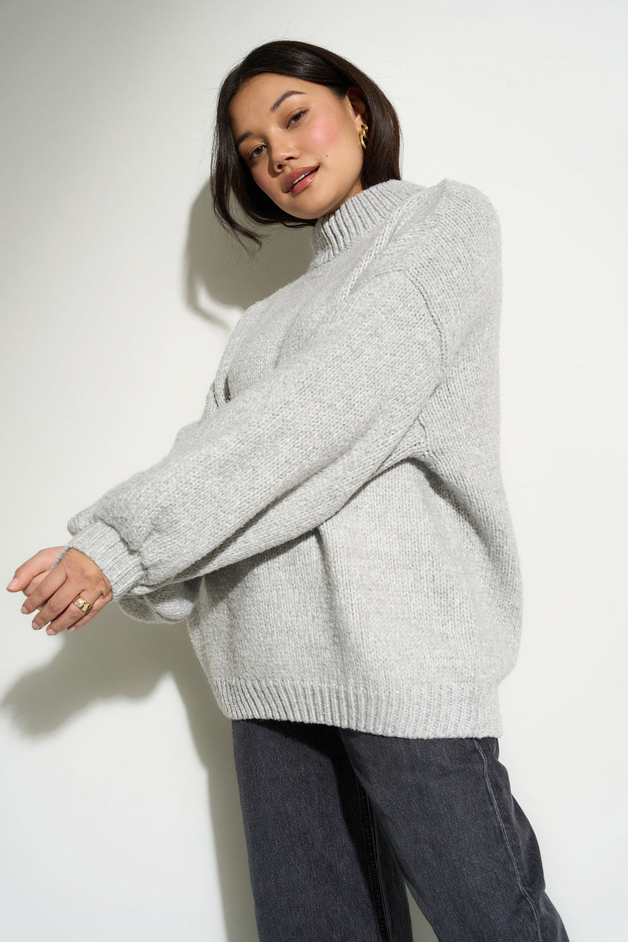 Bellamy Chunky Knit Pullover (Heather Grey)