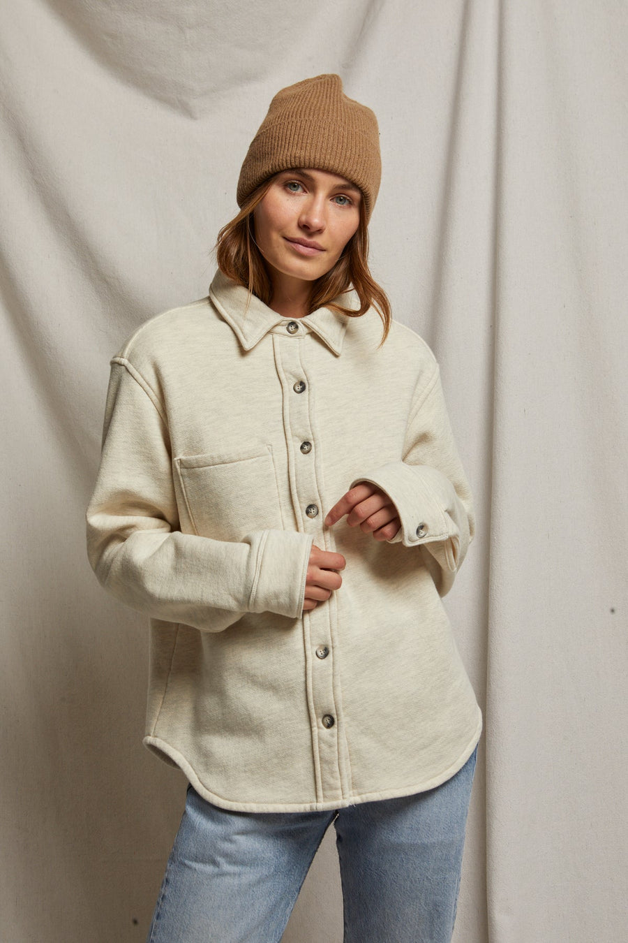 Cypress Fleece Button Down Jacket (Oatmeal)