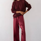 The Silk Stripe Crop Pant (Oxblood)