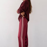 The Silk Stripe Crop Pant (Oxblood)
