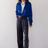 The Silk Strip Crop Pant (Navy)
