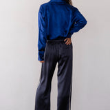 The Silk Strip Crop Pant (Navy)