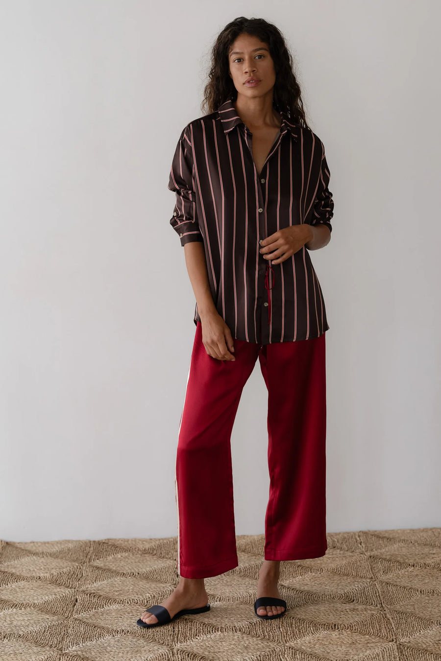 The Silk Stripe Crop Pant (Rouge)