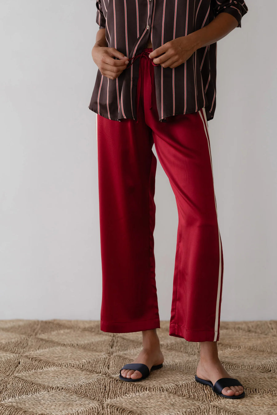 The Silk Stripe Crop Pant (Rouge)