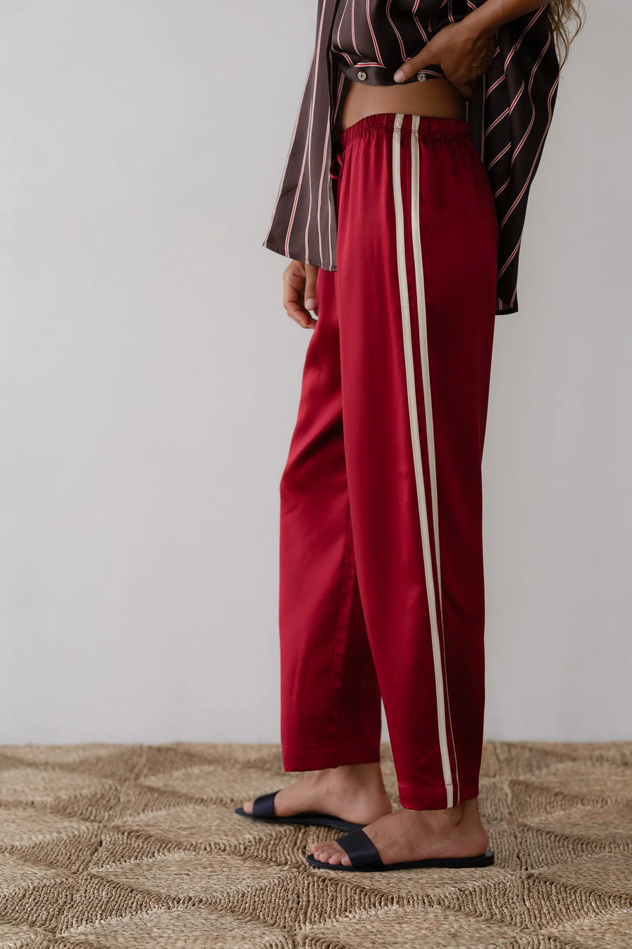 The Silk Stripe Crop Pant (Rouge)