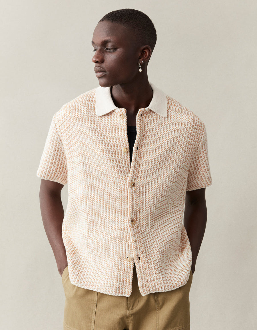 Easton Knitted SS Shirt (Camel/Ivory)