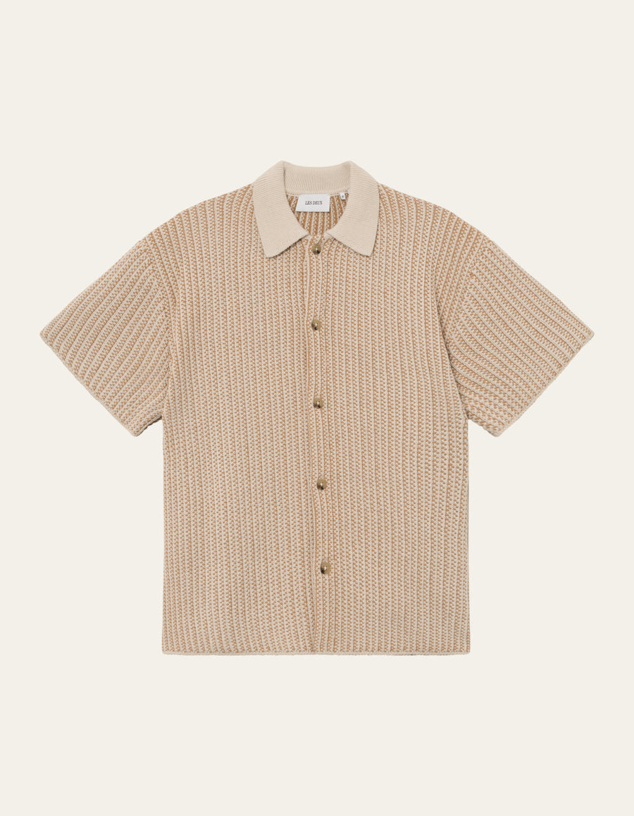 Easton Knitted SS Shirt (Camel/Ivory)