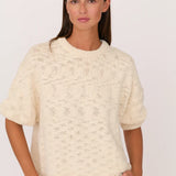 Cali Rolled 3/4 Sleeve Sweater (Ivory)