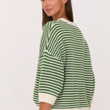 3/4 Sleeve Sweater (Green Ivory Stripe)