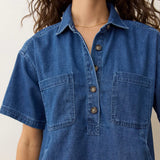Liza Denim Mini Dress in Medium Wash