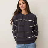 Cloud 9 Fleece Oversized Crewneck (Black/White Stripe)