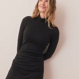 Lexi Ribbed Ruched Turtleneck Dress (Black)