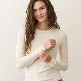 Lexi Rib Sun-In Long Sleeve Tee (Ivory/Rose Gold)