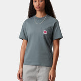 W's Pocket Heart T-Shirt (Cozy Blue/Red)