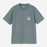 W's Pocket Heart T-Shirt (Cozy Blue/Red)