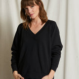 Sinead Relaxed French Terry V Neck Sweatshirt (True Black)
